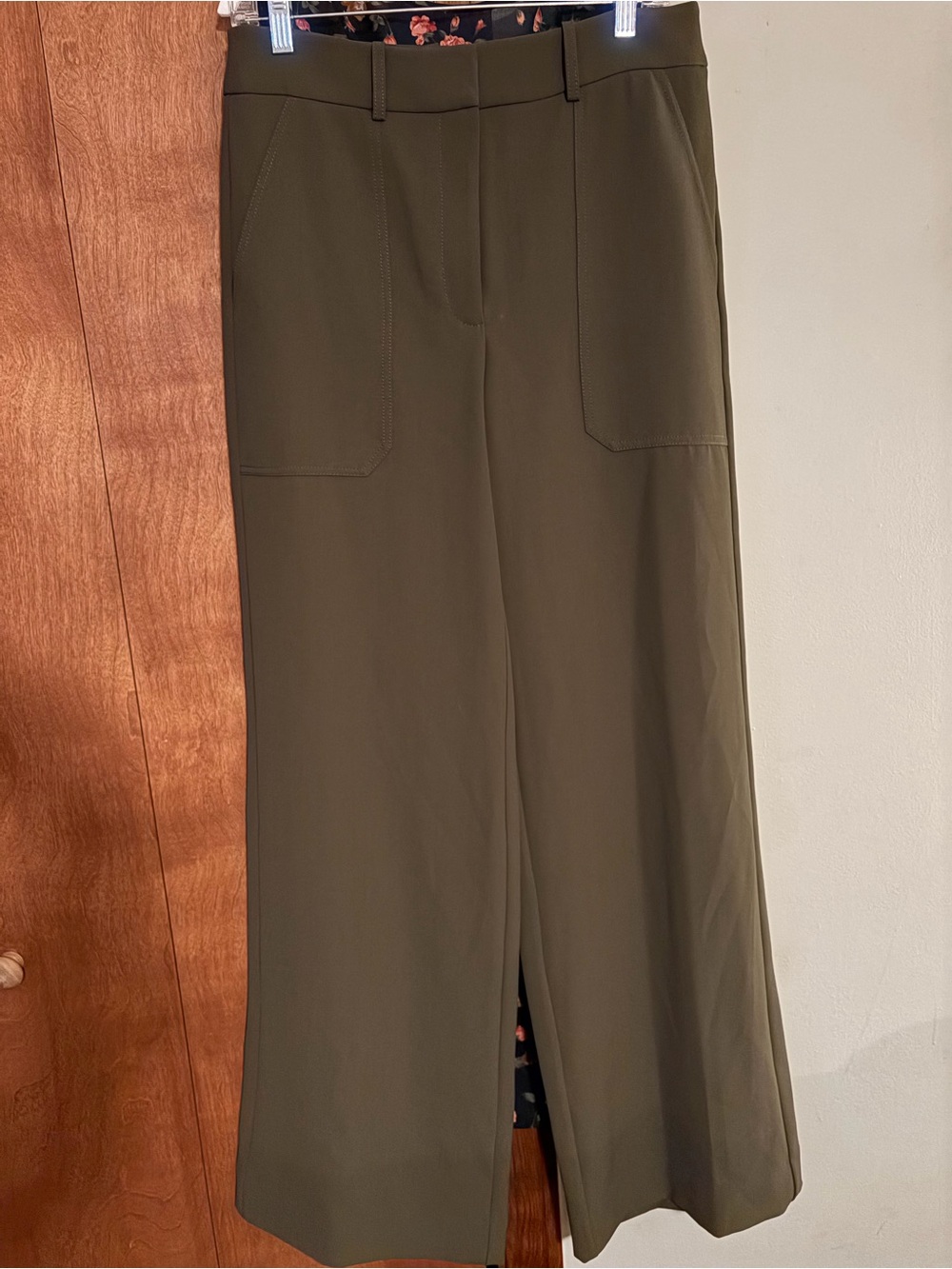 Wide-Leg Olive Green Women's Pants